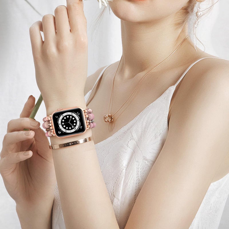 VISOOM Beaded Boho Bracelet Compatible for Apple Watch Band 40mm/38mm/41mm/42mm Series11 10 9 8 7 SE Series 6/5/4 Women Fashion Cute Handmade Crystal Beads Watch Strap for iWatch Bands Series 3/2/1 - Image 4