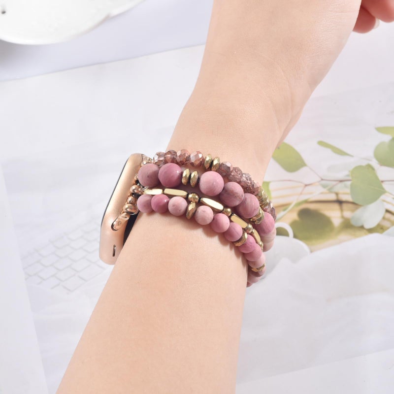VISOOM Beaded Boho Bracelet Compatible for Apple Watch Band 40mm/38mm/41mm/42mm Series11 10 9 8 7 SE Series 6/5/4 Women Fashion Cute Handmade Crystal Beads Watch Strap for iWatch Bands Series 3/2/1 - Image 2