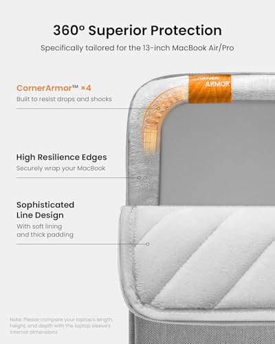 tomtoc 360° Protective Laptop Sleeve for 13-inch New MacBook Air M4/A3240 2025, M3/A3113, M2/A2681 M1/A2337 A2179 A1932, 13-inch MacBook Pro M2/A2686 M1/A2338, Water-Resistant Computer Case Bag - Image 4