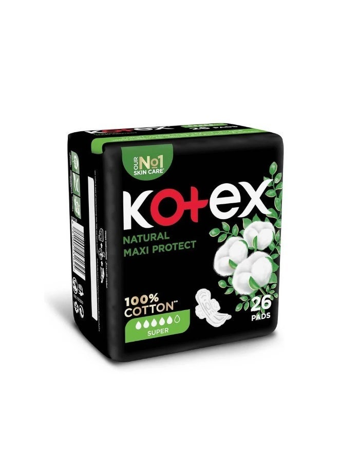 كوتكس ماكسي حماية طبيعية فوط صحية كبيرة بالأجنحة - 26 فوطة - Image 1