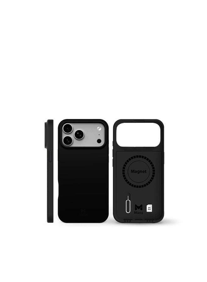 ماس جراب Mass Infinity 6x1 TPU الواقي، نحيف مقاوم للصدمات، مع دعم لوحة معدنية، وفتحة SIM مدمجة، وحماية متينة من السقوط، متوافق مع أجهزة Magsafe وiPhone (أسود، iPhone 17 Pro) - Image 1