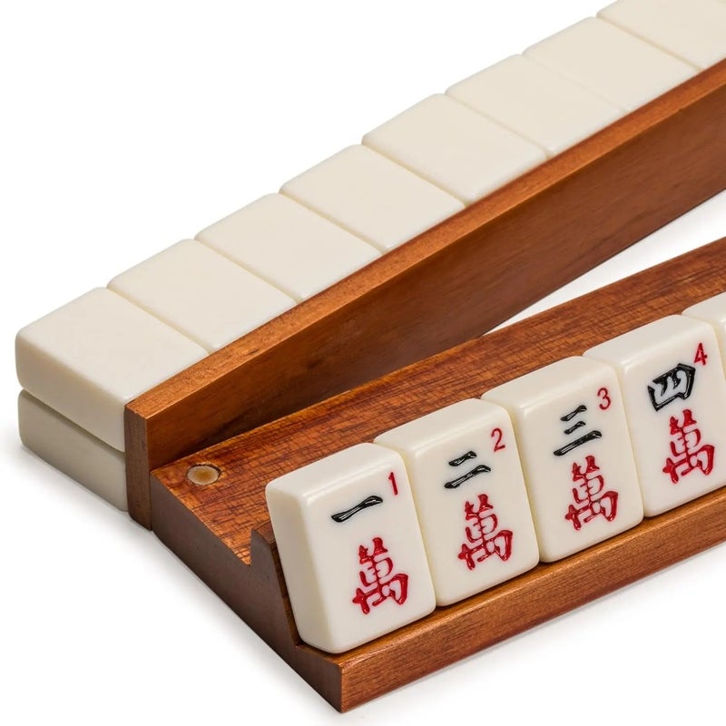 Y&D Premium Wooden Mahjong Racks with Pushers - Solid Wood Mahjong Game Holders for Board Games Party - Image 1