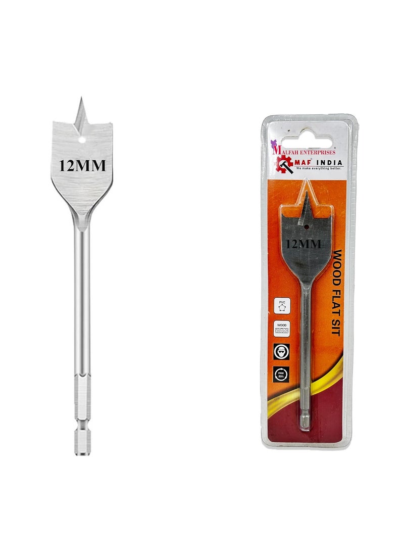 Malfah Enterprises Malfah Hex Shank Wood Flat Bit High Carbon Steel Best tool For Carpenter For Spade Boring In Wood Plastic PVC 12 MM  - Image 2