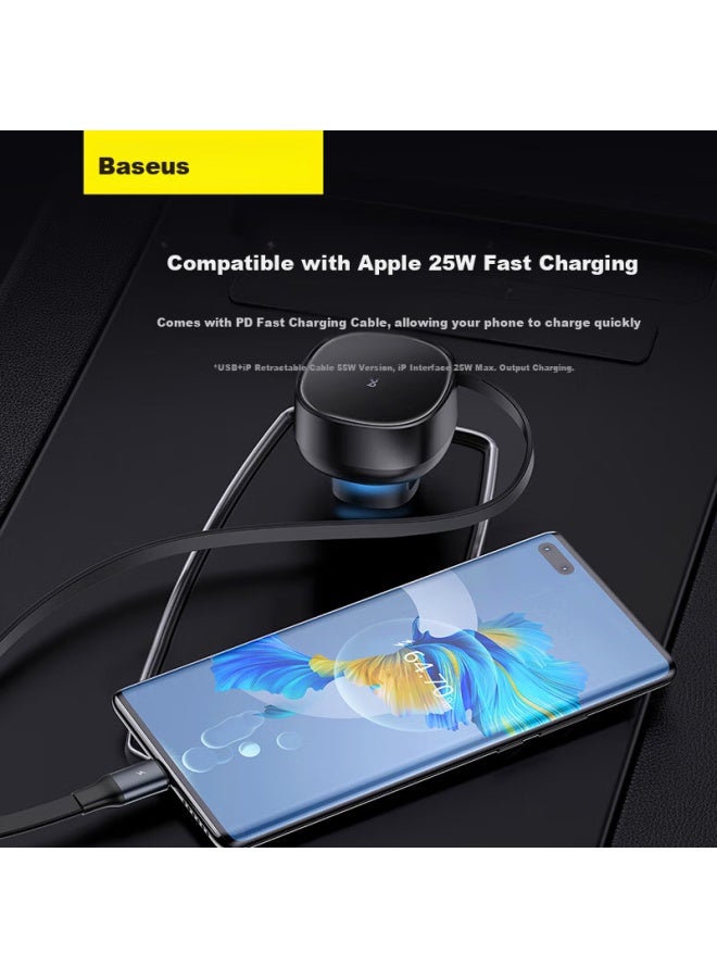 Baseus Car Charger And ette Lighter Dual-port Super Fast Charging Adapter With Retractable Cable Type-c 60w 1 - Image 5