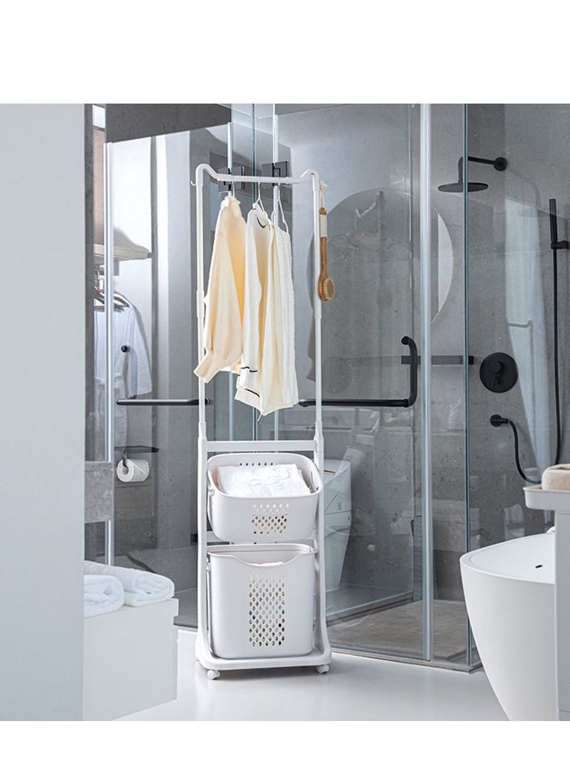 Arabest Hanger Witn 2 Dirty Clothes Basket,Floor Hanger Floor Hanger Suitable for Bedroom Corridor Entrance (Two Baskets) - Image 5