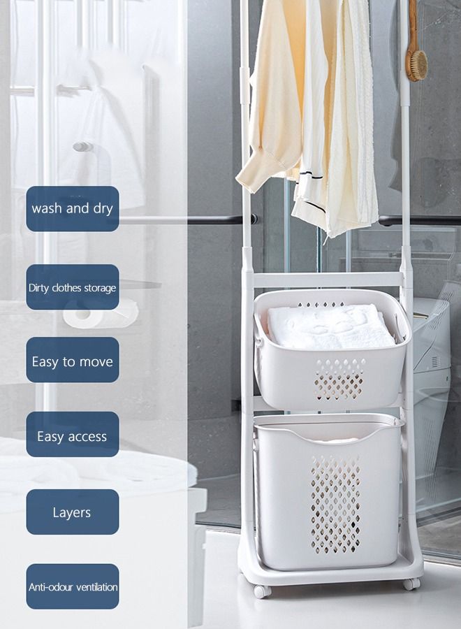 Arabest Hanger Witn 2 Dirty Clothes Basket,Floor Hanger Floor Hanger Suitable for Bedroom Corridor Entrance (Two Baskets) - Image 3