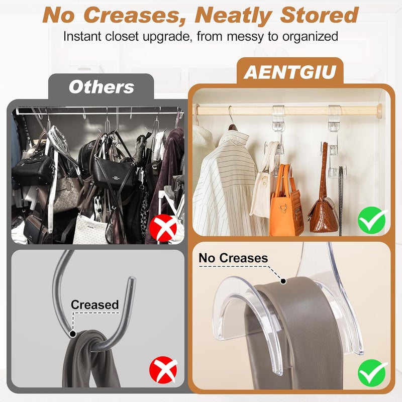 AENTGIU Clear Purse Hanger for Closet, 2 Pack Wardrobe Rod Vertical Hanging Handbag Organizer with 4 Holders, Keeps Bags Non-Crushed and Neatly Stored, Smooth Purse Storage Hooks, Easy Access - Image 2