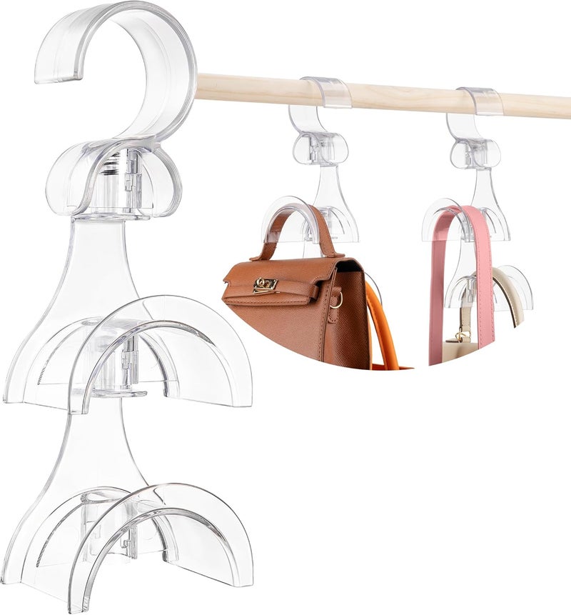 AENTGIU Clear Purse Hanger for Closet, 2 Pack Wardrobe Rod Vertical Hanging Handbag Organizer with 4 Holders, Keeps Bags Non-Crushed and Neatly Stored, Smooth Purse Storage Hooks, Easy Access - Image 1