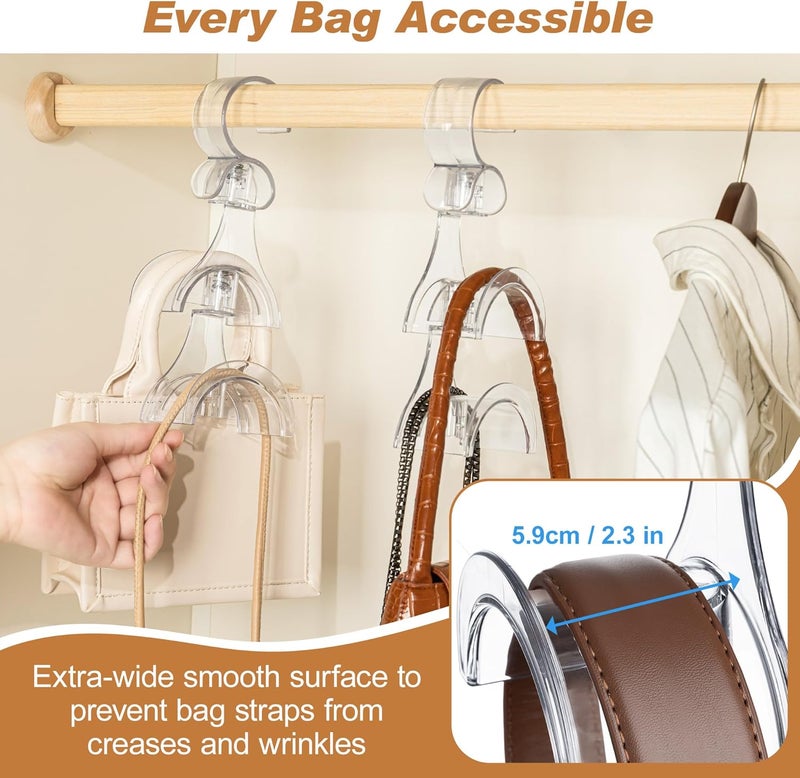 AENTGIU Clear Purse Hanger for Closet, 2 Pack Wardrobe Rod Vertical Hanging Handbag Organizer with 4 Holders, Keeps Bags Non-Crushed and Neatly Stored, Smooth Purse Storage Hooks, Easy Access - Image 3
