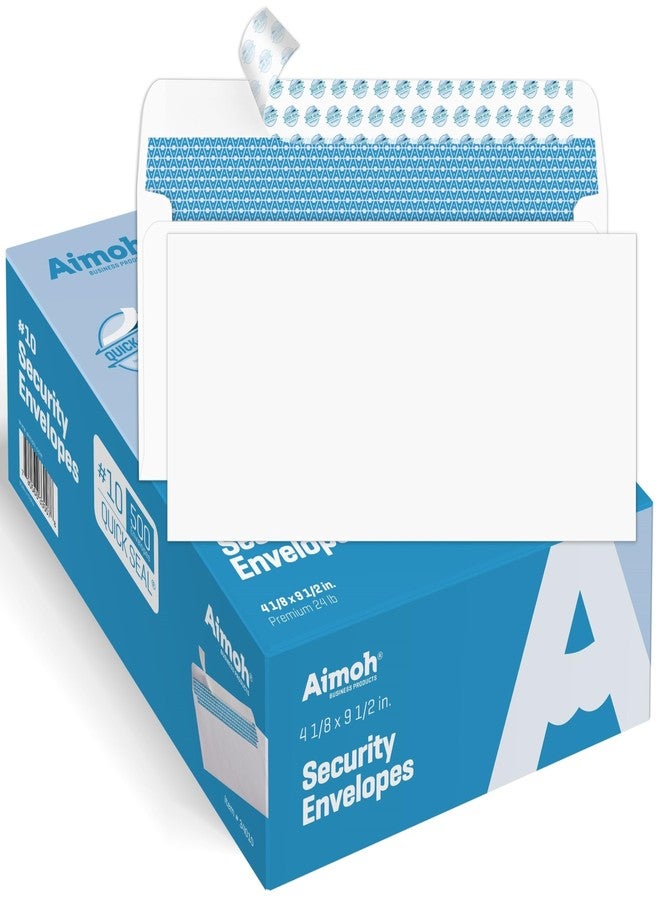 Aimoh #10 Security Self Seal Envelopes - 500 Qty |No Window, EnveGuard, 4⅛ x 9½", White, 24 LB, 500 Count (34100-500) - Image 1