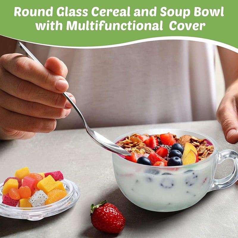 PrimeWorld وعاء زجاجي شفاف قطعة واحدة مع غطاء ومقبض - وعاء شوربة آمن للاستخدام في الميكروويف، وعاء خلط للنودلز، الحبوب، الفواكه - 300 مل - Image 5