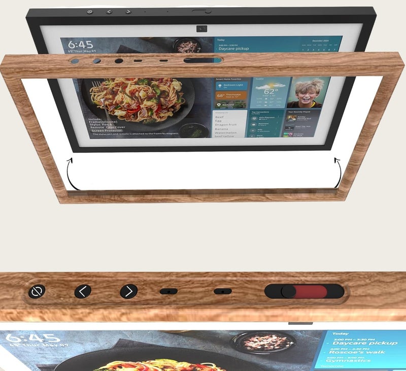 Alloery Frame and Remote Control Case, Display Accessory,Compatible with Echo Show 15 and All Suitable Sized Pad (Light brown) - Image 3