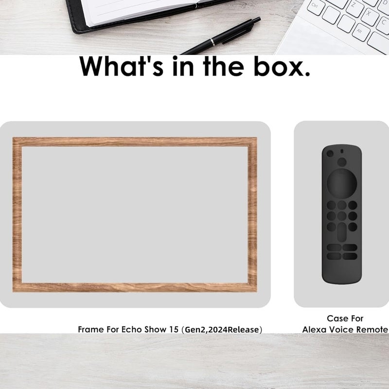 Alloery Frame and Remote Control Case, Display Accessory,Compatible with Echo Show 15 and All Suitable Sized Pad (Light brown) - Image 4