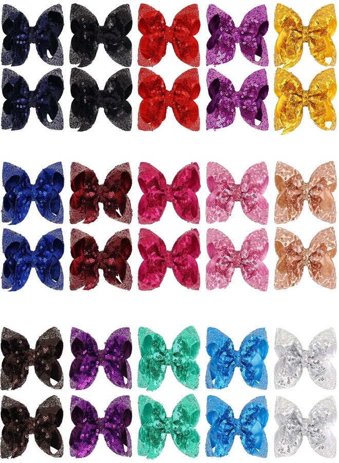 DED 30pcs Sparkly Hair Bows Clips 4 inch Glitter Sequin Bow Alligator Clips Baby Hair Accessories for Baby Girls Children Kids(15 Pair) - Image 2