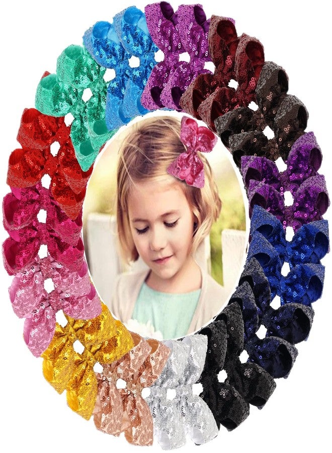 DED 30pcs Sparkly Hair Bows Clips 4 inch Glitter Sequin Bow Alligator Clips Baby Hair Accessories for Baby Girls Children Kids(15 Pair) - Image 1
