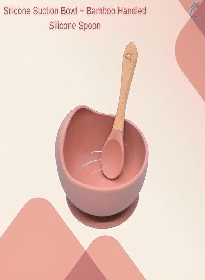 Babylief™ Silicone Suction Bowl and Wooden Handled Silicone Spoon Combo (Pink) - Image 2