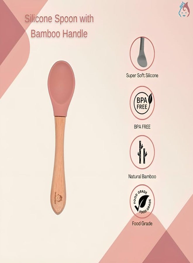 Babylief™ Silicone Suction Bowl and Wooden Handled Silicone Spoon Combo (Pink) - Image 5