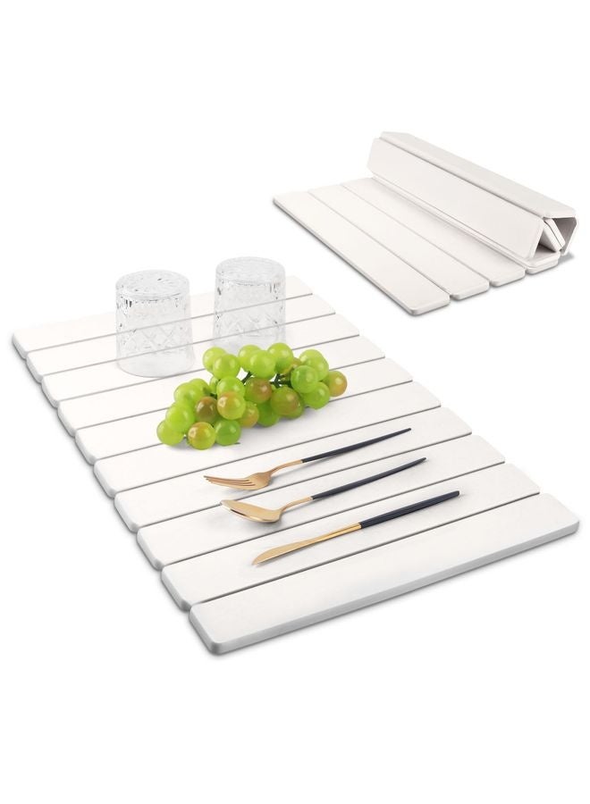 HOMESTAR Large Stone Dish Drying Mats for Kitchen Counter, 24x16 Quick Dry Absorbent Drying Matt Kitchen Counter, Diatomaceous Earth Dish Drying Mat, Collapsible Dish Mat Dish Pads for Drying, White - Image 1