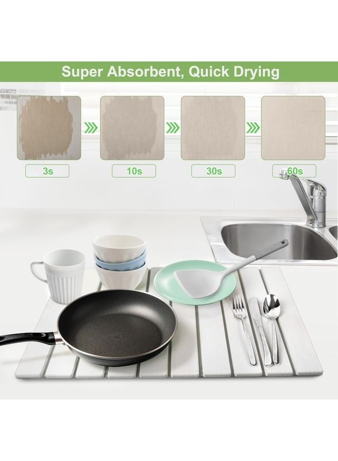 HOMESTAR Large Stone Dish Drying Mats for Kitchen Counter, 24x16 Quick Dry Absorbent Drying Matt Kitchen Counter, Diatomaceous Earth Dish Drying Mat, Collapsible Dish Mat Dish Pads for Drying, White - Image 4