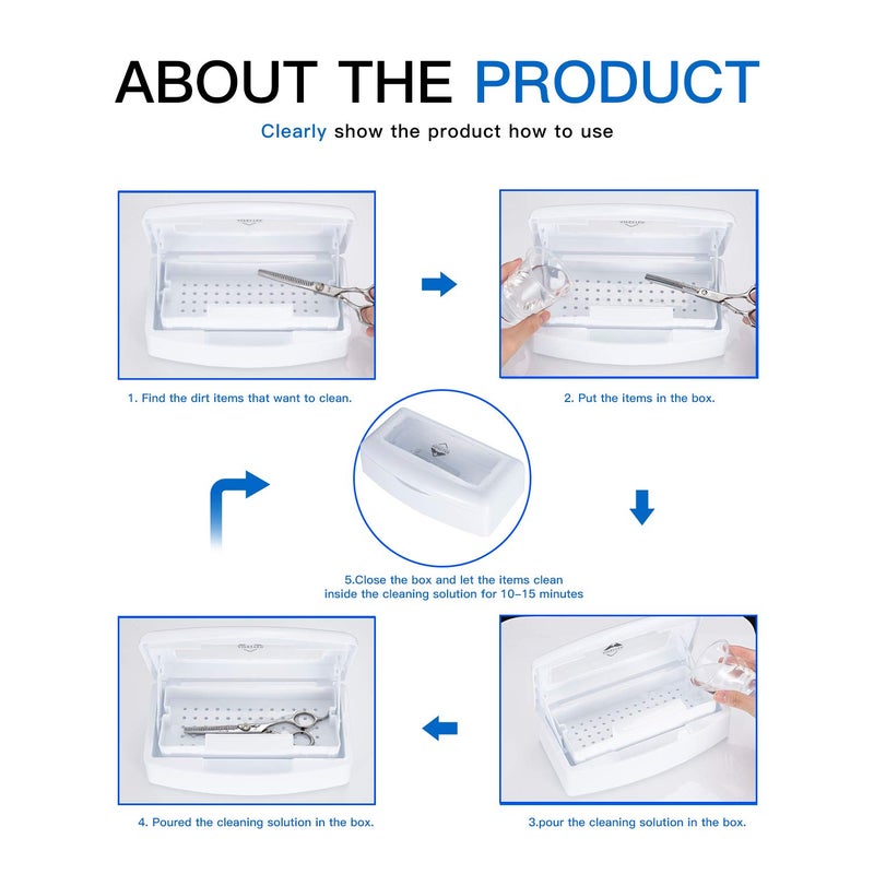 Aifeiter Plastic Sterilizing Tray-Tool Sterilization Box,Clean Sterilizer Box Storage Organizer for Nail,Tweezers,Hair Salon,Spa & Cutter Manicure Equipment-Clear Lid (white) - Image 5