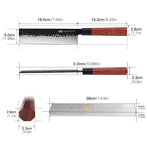 FINDKING Dynasty Series Japanese Nakiri Knife, Professional Vegetable Cleaver, 9Cr18MoV High Carbon Steel Blade, African Rosewood Octagonal Handle, for Shred, Slicing, Mincing, 7 Inches - Image 4