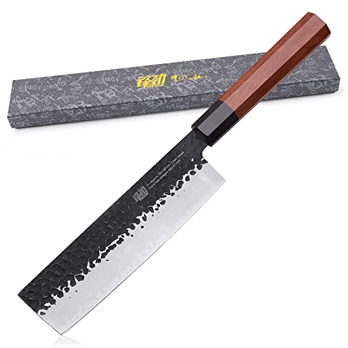 FINDKING Dynasty Series Japanese Nakiri Knife, Professional Vegetable Cleaver, 9Cr18MoV High Carbon Steel Blade, African Rosewood Octagonal Handle, for Shred, Slicing, Mincing, 7 Inches - Image 1