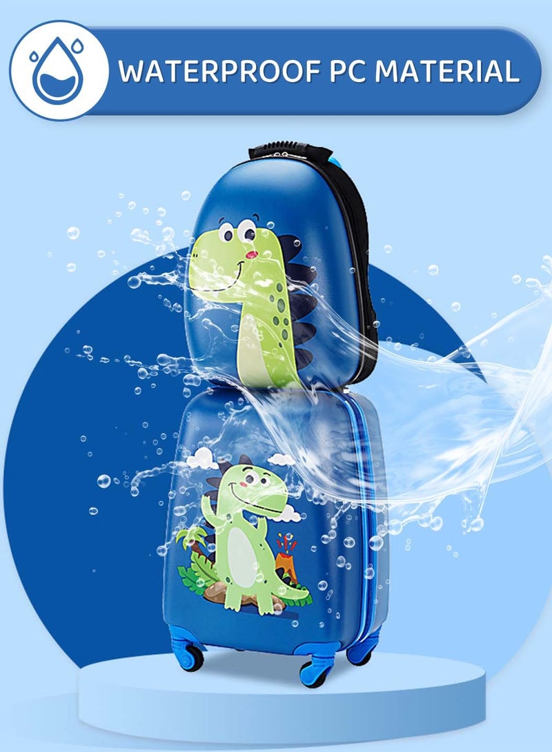 موفانت مجموعة حقائب سفر للأطفال من 3 قطع مع وسادة على شكل حرف U، مجموعة حقائب سفر محمولة للأطفال على شكل ديناصور مقاس 18 بوصة مع حقيبة مدرسية، مجموعة حقائب سفر للأطفال الصغار، مجموعة حقائب سفر محمولة للأطفال الأولاد والبنات من 1 إلى 3 أيام سفر، مادة ABS+PC، لون أزرق - Image 5
