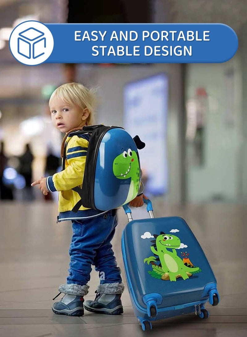 موفانت مجموعة حقائب سفر للأطفال من 3 قطع مع وسادة على شكل حرف U، مجموعة حقائب سفر محمولة للأطفال على شكل ديناصور مقاس 18 بوصة مع حقيبة مدرسية، مجموعة حقائب سفر للأطفال الصغار، مجموعة حقائب سفر محمولة للأطفال الأولاد والبنات من 1 إلى 3 أيام سفر، مادة ABS+PC، لون أزرق - Image 3