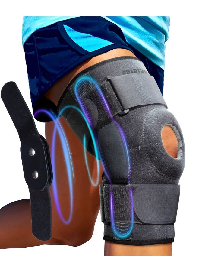 Sparthos Hinged Knee Brace - Relieves ACL, MCL, Meniscus Tear, Arthritis, Tendon Pain - Open Patella Design with Dual Metal Side Stabilizers - Support for Running, For Men and Women (Large) - Image 1