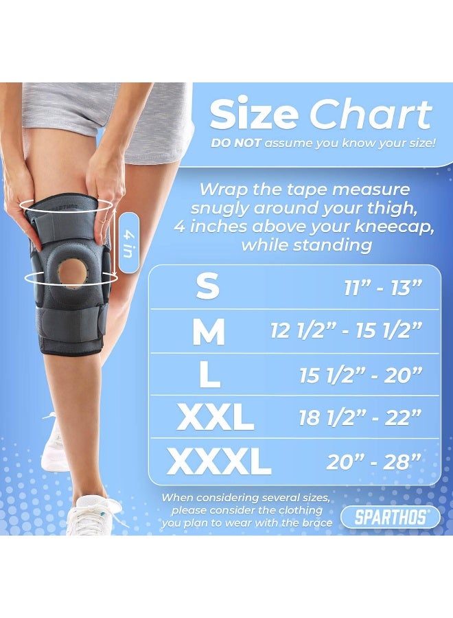 Sparthos Hinged Knee Brace - Relieves ACL, MCL, Meniscus Tear, Arthritis, Tendon Pain - Open Patella Design with Dual Metal Side Stabilizers - Support for Running, For Men and Women (Large) - Image 5