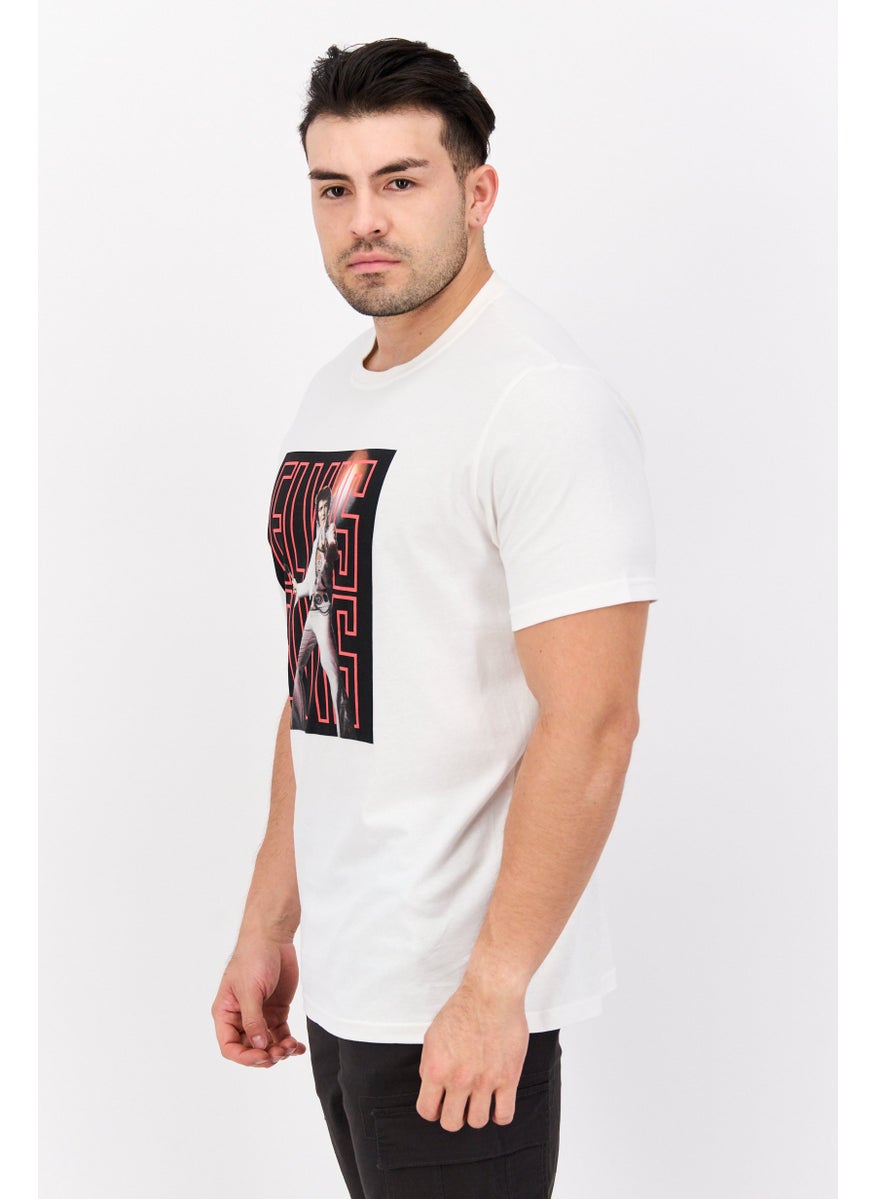 ELVIS Men Crew Neck Short Sleeves Graphic Print T-Shirt, Off White  - Image 2