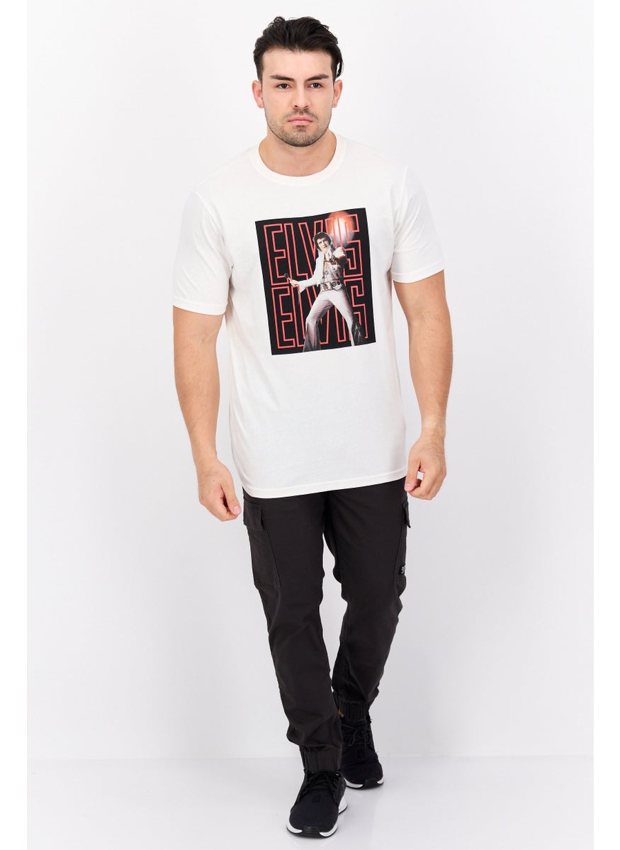 ELVIS Men Crew Neck Short Sleeves Graphic Print T-Shirt, Off White  - Image 4