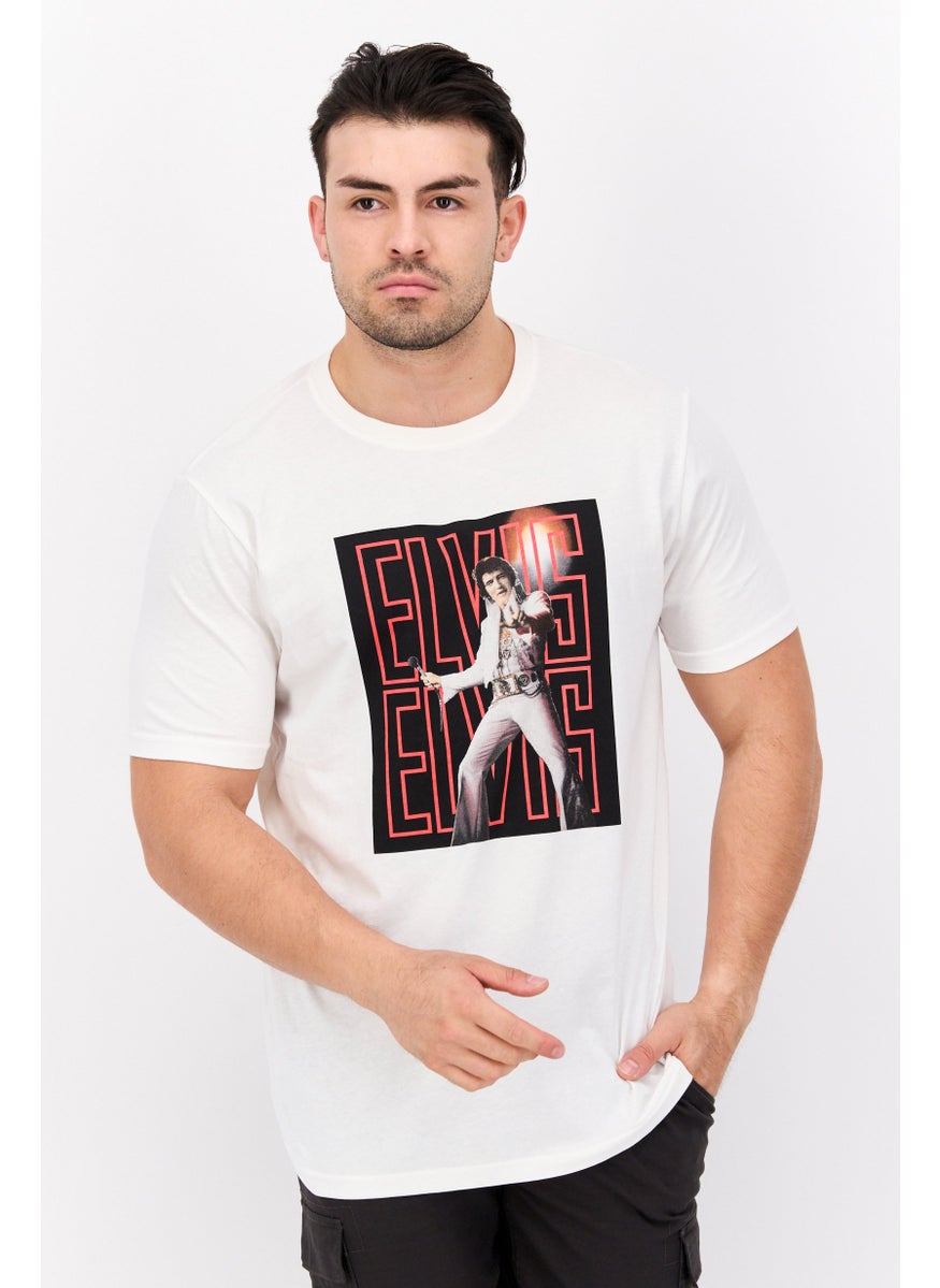 ELVIS Men Crew Neck Short Sleeves Graphic Print T-Shirt, Off White  - Image 1