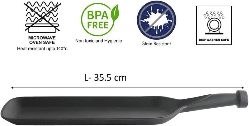 DECOR VIBES Melamine Bat Platter for French Fries, Momos, Paneer Tikka, Serving Platter with 2 Handle Dip Bowl Unbreakable Serving Starter, Dessert and Snacks Platter/Tray (Matt Black, Combo of 4 ) - Image 4