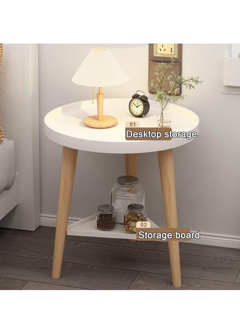 Generic Small Side Table with Storage Space, Round Side Table with 2 Levels and Storage Compartment for Indoor and Outdoor Patio, Round Bedside Table for Sundries, Books  - Image 3