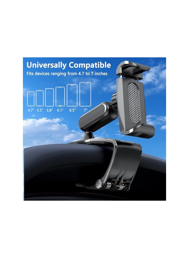 S-TOP Car Dashboard Phone Clip Holder, 360° Rotating Dash Steering Wheel Cell Phone Clamp Mount Stand Compatible with 4-7 Inch Smartphones (Black) - Image 2