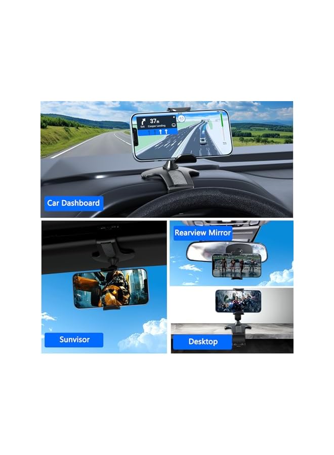 S-TOP Car Dashboard Phone Clip Holder, 360° Rotating Dash Steering Wheel Cell Phone Clamp Mount Stand Compatible with 4-7 Inch Smartphones (Black) - Image 3