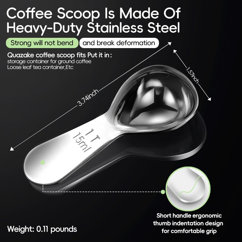 Quazake Coffee Scoop 1 Tablespoon Scoop Measuring Spoon for Ground Coffee 2 Pieces,Stainless Steel Small 1 Tbsp Coffee Spoons Measure Protein Powder Suger Bean,Short Handle Fits into Canisters.(1TBSP(15ML*2) - Image 2