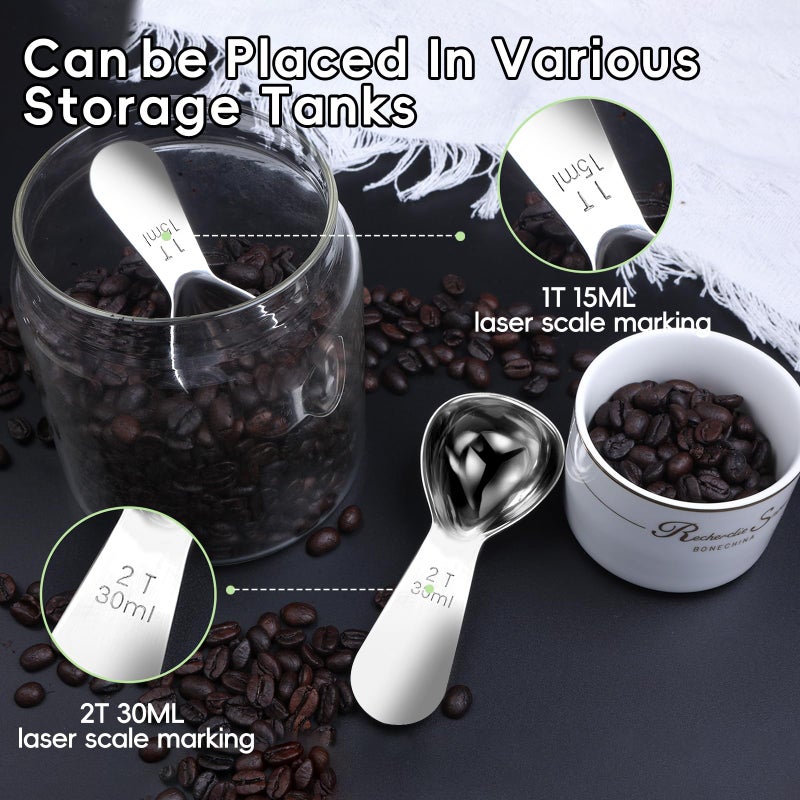 Quazake Coffee Scoop 1 Tablespoon Scoop Measuring Spoon for Ground Coffee 2 Pieces,Stainless Steel Small 1 Tbsp Coffee Spoons Measure Protein Powder Suger Bean,Short Handle Fits into Canisters.(1TBSP(15ML*2) - Image 4