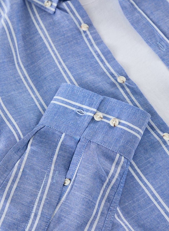 Trendyol Man Blue Slim Fit Button Down Collar Pinstripe Shirt - Image 3