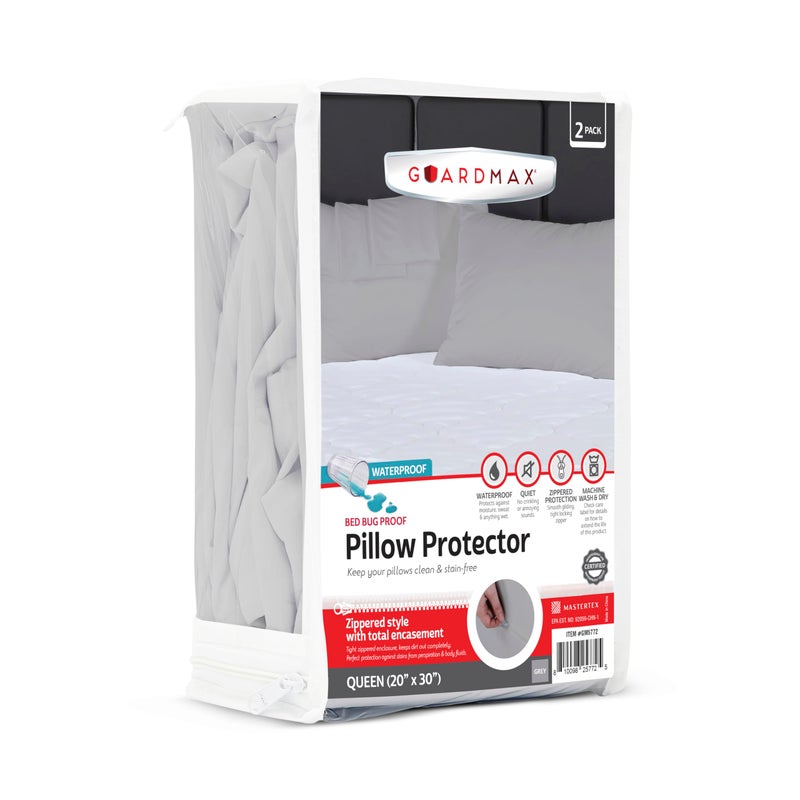 Guardmax Jersey Knitted Pillow Protector with Zipper Queen Size 2 Pack 100 Waterproof Bed Bug Proof Dust Mite Proof Hypoallergenic Pillow Covers Premium Zippered Pillow Cases 20 X 30