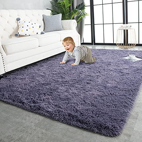 TWINNIS Super Soft Shaggy Rugs Fluffy Carpets 4x5.9 Feet, Indoor Modern Plush Area Rugs for Living Room Bedroom Kids Room Nursery Home Decor, Upgrade Anti-Skid Fuzzy Rug, Grey Purple - Image 1