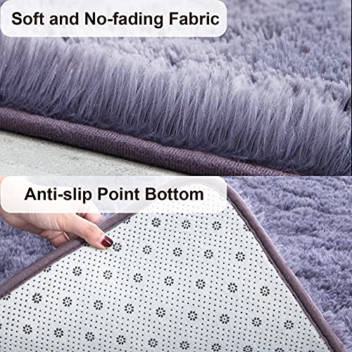 TWINNIS Super Soft Shaggy Rugs Fluffy Carpets 4x5.9 Feet, Indoor Modern Plush Area Rugs for Living Room Bedroom Kids Room Nursery Home Decor, Upgrade Anti-Skid Fuzzy Rug, Grey Purple - Image 2