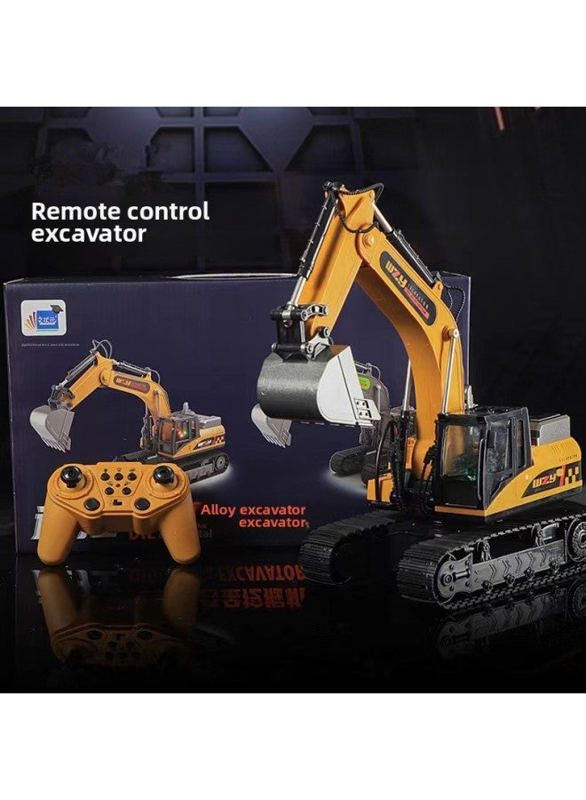Wen Zhuangyuan Digger Alloy Children's Remote Control Excavator Simulation Electric Excavator Automobile Engineering Vehicle Boy's Toy-Color:Big Mac 15 Pass/silver-with Bucket + Spray-color Box [alloy Bucket/bucket]]-Proportion:Standard [1 Body Battery]]  - Image 3