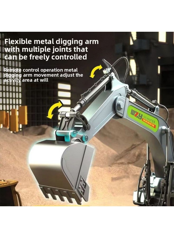 Wen Zhuangyuan Digger Alloy Children's Remote Control Excavator Simulation Electric Excavator Automobile Engineering Vehicle Boy's Toy-Color:Big Mac 15 Pass/silver-with Bucket + Spray-color Box [alloy Bucket/bucket]]-Proportion:Standard [1 Body Battery]]  - Image 4
