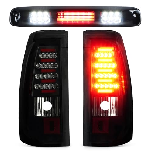 Bomusou LED Tail Light + 3rd Third Brake Light Fit for Chevy Silverado GMC Sierra 1500 2500 3500 1500 HD 2500 HD 2003-2006, for Chevy Silverado GMC Sierra Classic Models 2007, 3 Pcs, Chrome Housing Smoke Lens - Image 1