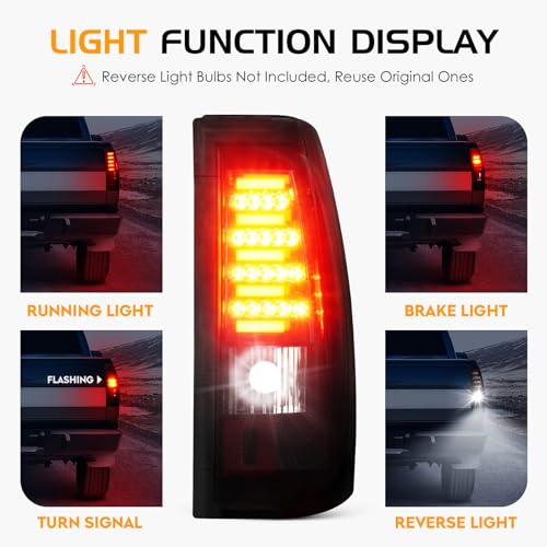Bomusou LED Tail Light + 3rd Third Brake Light Fit for Chevy Silverado GMC Sierra 1500 2500 3500 1500 HD 2500 HD 2003-2006, for Chevy Silverado GMC Sierra Classic Models 2007, 3 Pcs, Chrome Housing Smoke Lens - Image 2