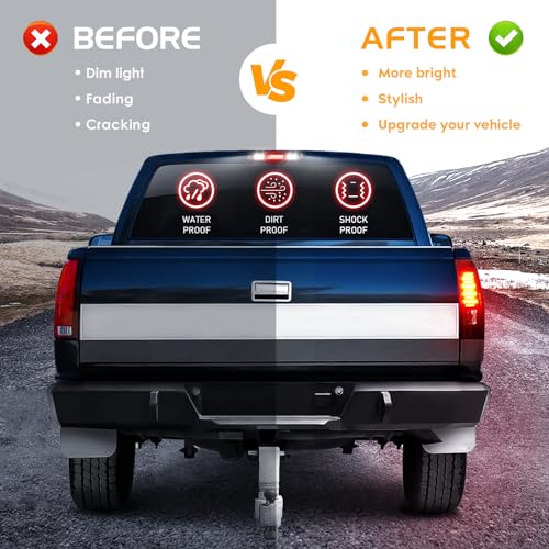 Bomusou LED Tail Light + 3rd Third Brake Light Fit for Chevy Silverado GMC Sierra 1500 2500 3500 1500 HD 2500 HD 2003-2006, for Chevy Silverado GMC Sierra Classic Models 2007, 3 Pcs, Chrome Housing Smoke Lens - Image 4