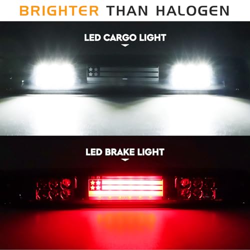 Bomusou LED Tail Light + 3rd Third Brake Light Fit for Chevy Silverado GMC Sierra 1500 2500 3500 1500 HD 2500 HD 2003-2006, for Chevy Silverado GMC Sierra Classic Models 2007, 3 Pcs, Chrome Housing Smoke Lens - Image 3