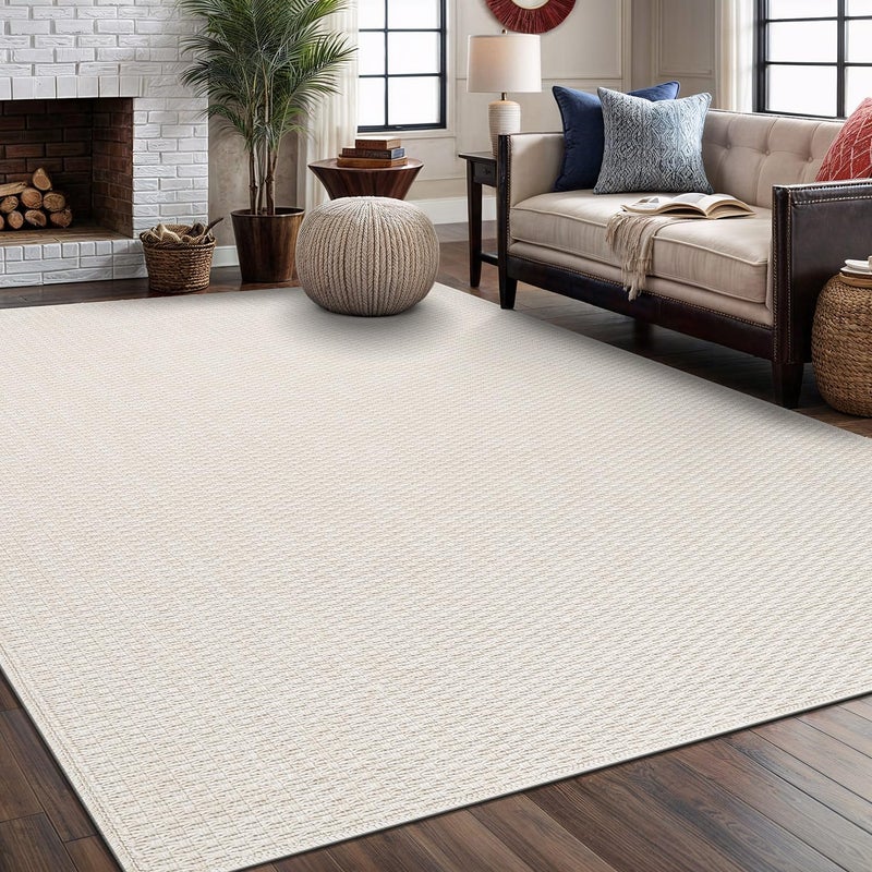 Luul Home Easy Jute Rugs 6x9 White Color Living Room Indoor Outdoor Area Rug for Farmhouse Patio and Kitchen Rug High Traffic Washable Easy to Clean Solid Boho Woven Design Outside Carpet (6 x 9) - Image 1